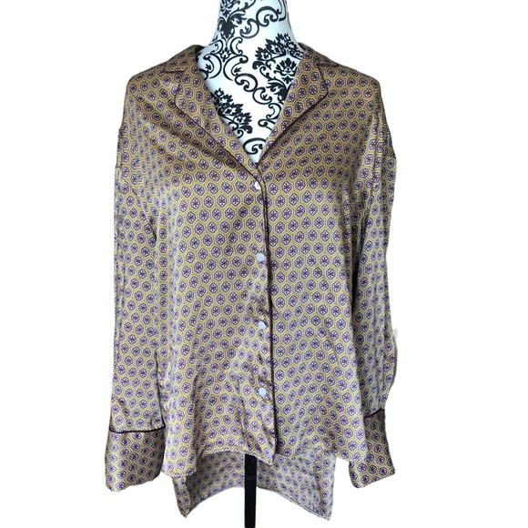 ZARA Printed PJ High-low button-down Satin Shirt - Picture 1 of 12